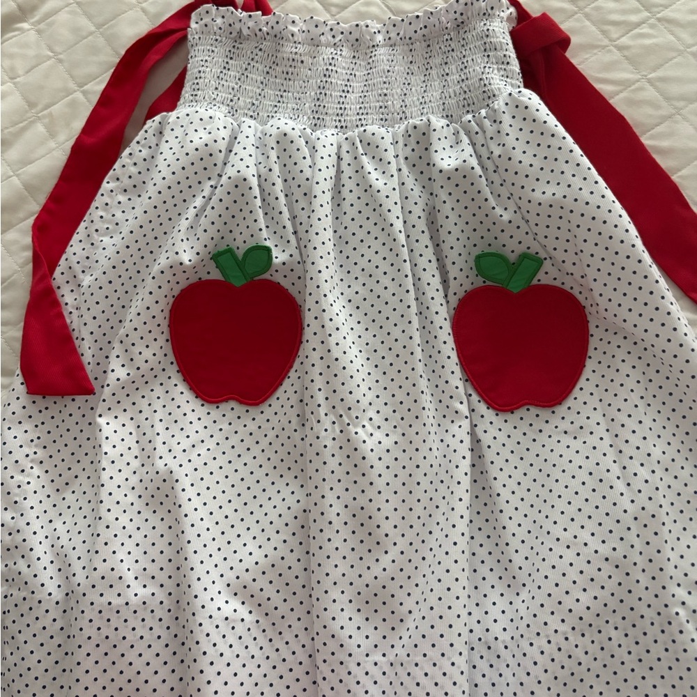 Cecil and Lou Polka Dot Dress with Red Apple Accents. Back to school